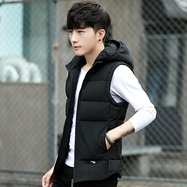 

casual men vest brand clothing slim waistcoat hat detachable windbreak autumn winter warm khaki men's vest m-4xl, Black;white