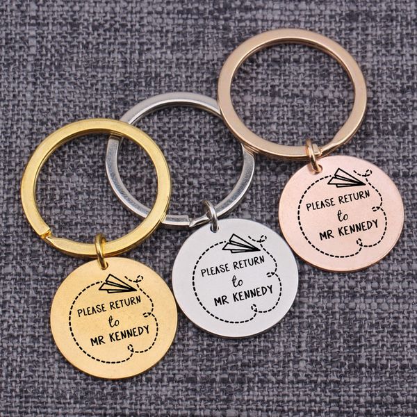 

pendant gifts charms engraved paper plane please return to mr. customized name diy saleable keychains keyrings jewelry key tag, Silver