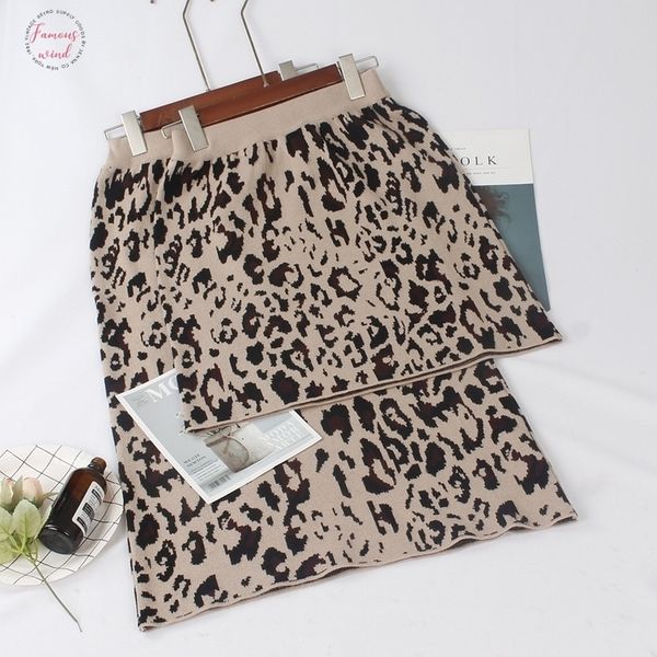 

high waist women knitted skirts autumn winter fashion leopard long skirt casual warm female pencil skirt, Black