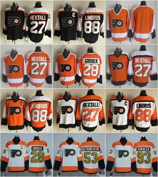 

Philadelphia 28 claude giroux flyer jer ey men 27 ron hextall 88 eric lindro vintage cla ic orange white black, Black;red