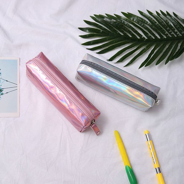 

holographic laser bag cute zipper pen pencil case makeup cosmetic bags school bag box