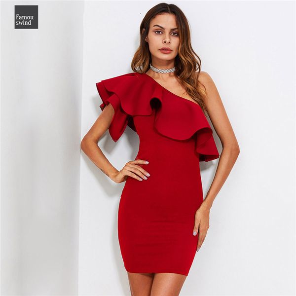 

летнее платье red сборки волан одно плечо плиссированные платья форма место bodycon тонкий твердая женщины платье эластичный платье партии, Black;gray