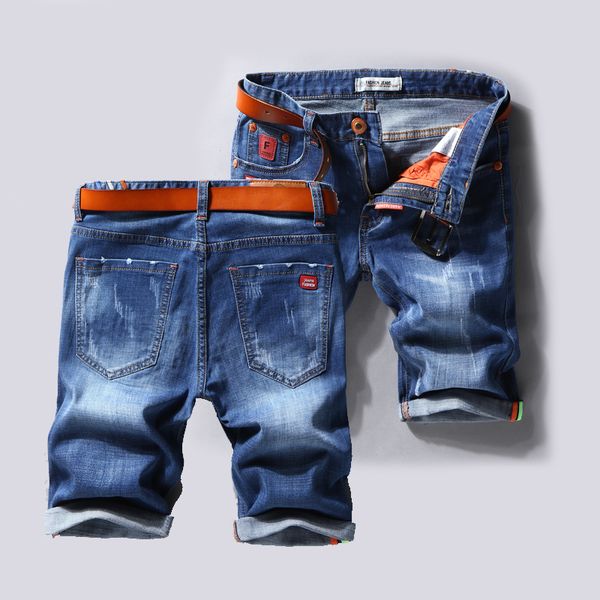 

Large size Men Hole Denim Shorts Male short jeans 2019 New summer casual Light blue short jeans pants Size 40 No Belt