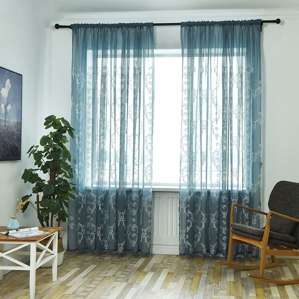 

embroidery blue voile curtain sheer curtain 1x2.5m,easy care