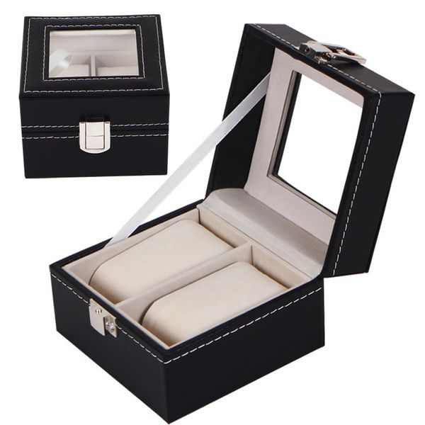 

ot01 new luxury 2 to 24 grid leather watch box jewelry display collection storage case watch organizer box holder, Black;blue