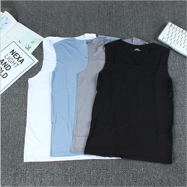 

2020 new mens v neck undershirt transparent shirts 100% cotton mens undershirt slim fit men sleeveless shirt vest, White;black