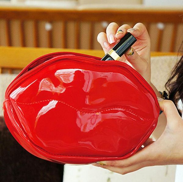 

creative lips makeup bag women new fashion handbags large capacity cosmetic bags adhesive pu change purse