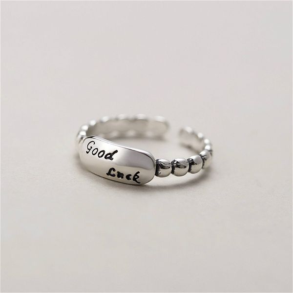 

flyleaf ins vintage letter good luck real 925 sterling silver rings for women fine jewelry femme open ring vintage, Golden;silver