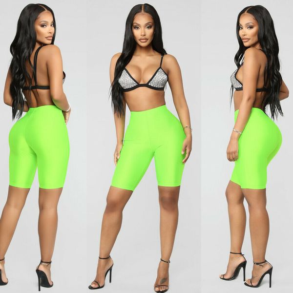 

women compression yoga fit tight night fluorescence reflective high waist elastic short women tight bottom slim yoga shorts, White;red