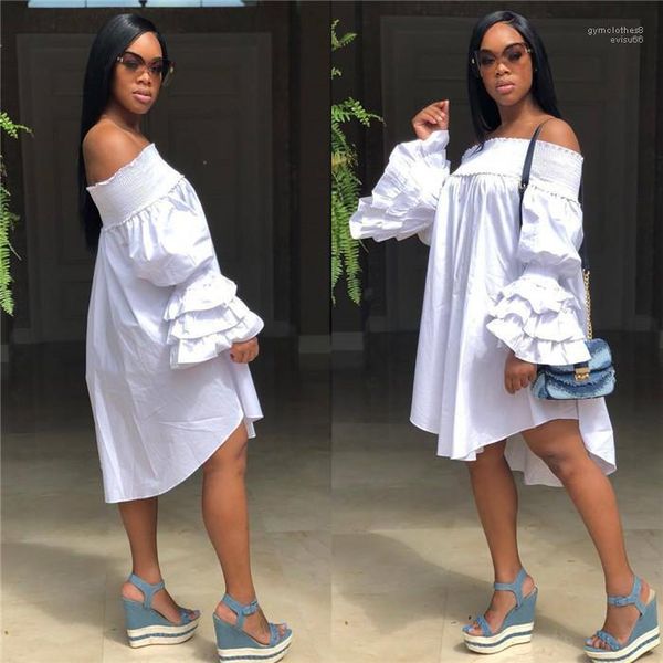 

asymmetrical dress slash neck bell sleeve knee length dress pleated cotton blend casual dress fresh and sweet, Black;gray