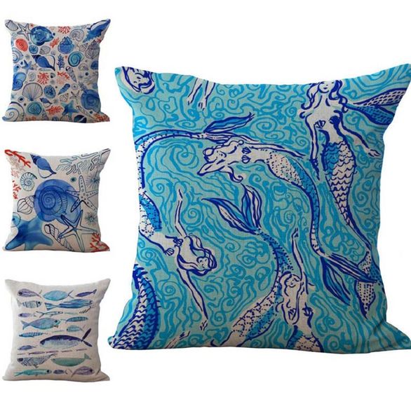 

starfish mermaid pillow case cushion cover linen cotton throw pillowcases sofa bed car home decor pillow covers 7 colors custom 100g