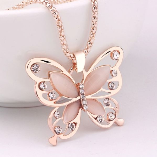 New Fashion Flawless Women Lady Collana Girocollo Pendent Oro rosa Opale Farfalla Ciondolo Collana squisita Catena maglione