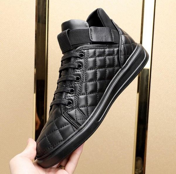 

New arrivals 2019 men black plaid genuine leather high top casual shoes fashion sneakers,brand designer classic leisure flat shoes 38-44