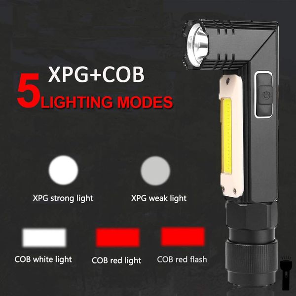 

brelong usb work light rechargeable led detection light portable co b rotatable mini pocket flashlight black easy to carry