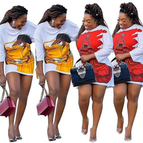 

Sexy Figure Print Womens Casual Dresses Loose Fashion Womens Midi Dresses Casual Pullover Designer Womens Clothing