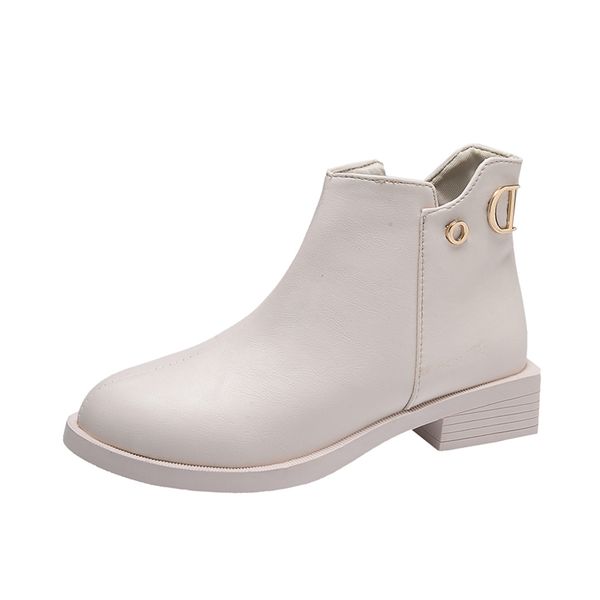 

new zipper ankle boots for women shoes woman solid black leather boots metal decoration platform square low heels women