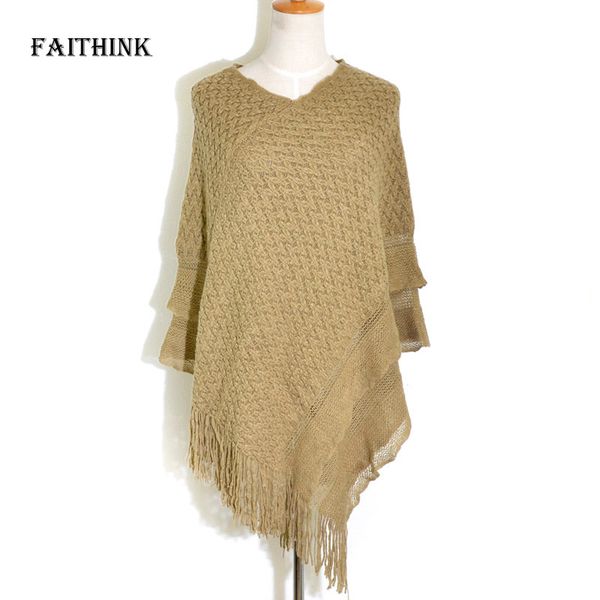 

faithink] women winter knitted pullover loose tassel sweater female warm blanket cardigan jumper ponchos and shawls scarves