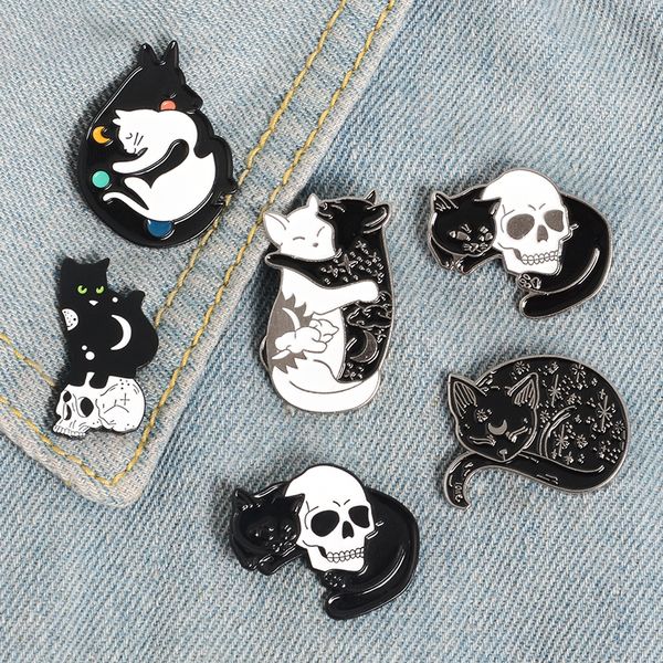 Mystische Hexe, Katze, Emaille-Anstecknadel, Mond und Sterne, Katzenabzeichen, Brosche, Anstecknadeln, Jeans, Hemd, Tasche, Punk-Schmuck, Geschenk für Freunde