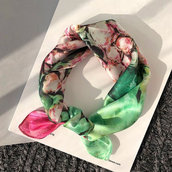 

53*53cm oil painting series silk small square business silk scarf women new silk scarf european american style, Blue;gray
