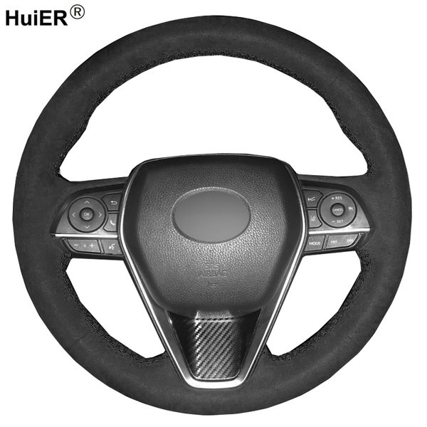 

hand sewing car steering wheel cover wrap suede leather braid for camry 2018-2019 avalon 2019 corolla 2019-2020 rav4 2019