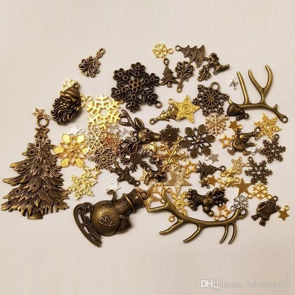 

100g pack metal christmas diy jewelry charms multistyle snowflake santa claus christmas tree elk diy accessories hanging decor, Bronze;silver