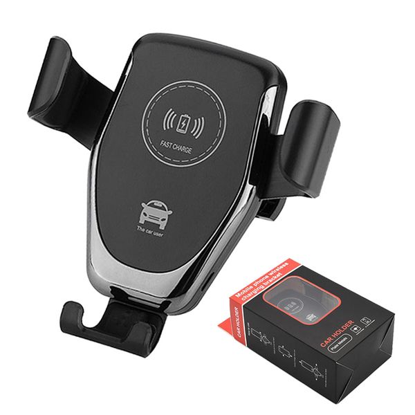 

wireless car charger 10w qi fast charger gravity compatible charging car mount cell phone holder one step air vent stand with retail box