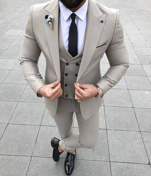 

one button formal business men suits 3 pieces (jacket+vest+pants) groomsmen wear wedding tuxedos party custom made, Black;gray