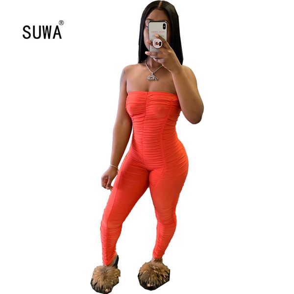 

women's jumpsuits & rompers high elast women spandex wholesale summer wrapped chest waist bodycon romper street club party night lady, Black;white