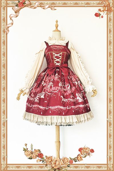 

2019 new girls autumn/winter jsk lolita dress original print sweet dress daily clothing, Black;red
