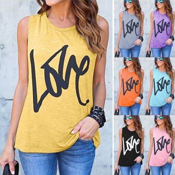 

Summer tank leevele letter printed olid color top fa hion love printed cotton tee
