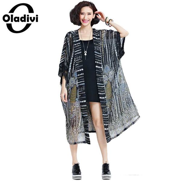 

oladivi plus size women blouses shirt long kimono cardigan blusas beach thin outerwear summer 2020 sun protection cover 8xl, White
