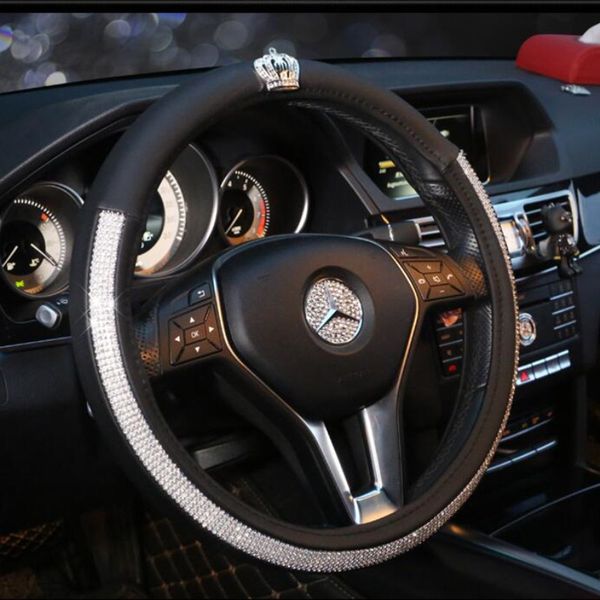 

fashion diamond corwn ladies luxury interior car accessories crown stitching steering wheel cover