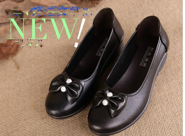 

2019 women's shoes in spring and autumn with new style slope heel round head bowknot mother shoes @978254, Black