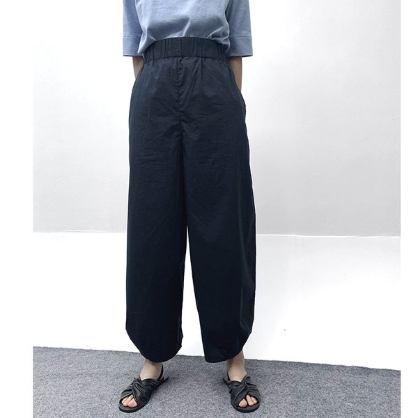 

women loose pants elastic waist pants ladies solid color harlan trousers, Black;white