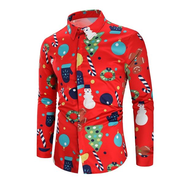 

2020 new arrival men christmas shirt long sleeve good quality mens print dress shirts slim fit camisa masculina, White;black
