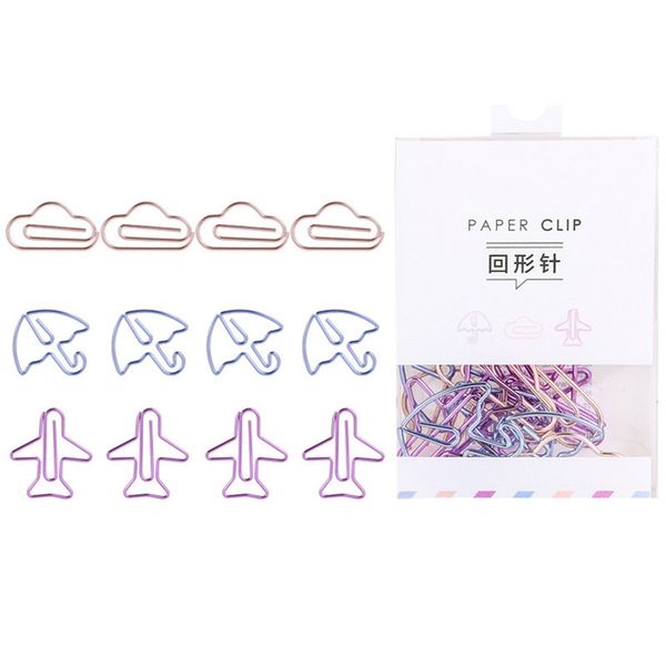 

12pcs/box cartoon clouds umbrella aircraft shape mini paper clips cute binder clips ps letter paper clip
