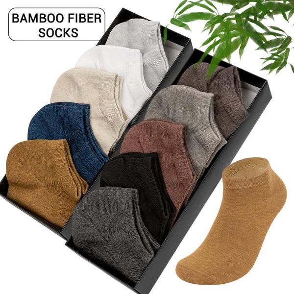 10 pares Marca de fibra de fibra de bambu meias masculinas respiráveis ​​desodorantes verão meias curtas invisíveis para homens tornozelo barco