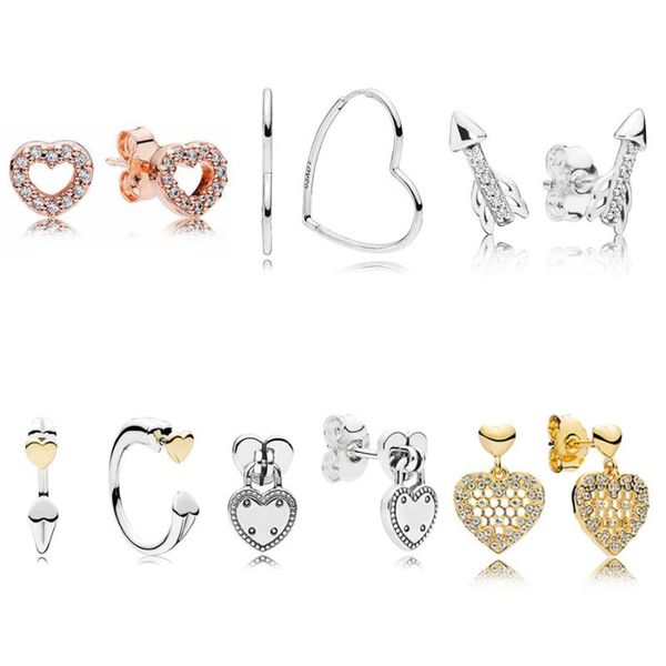 

rose captured asymmetric hearts of love arrow 925 sterling silver earrings studs for women wedding gift europe diy jewelry, Golden;silver