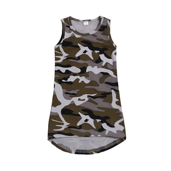 

kids toddler sundress girls dress summer casual baby girls camouflage print sleeveless vest t-shirt dress, Red;yellow