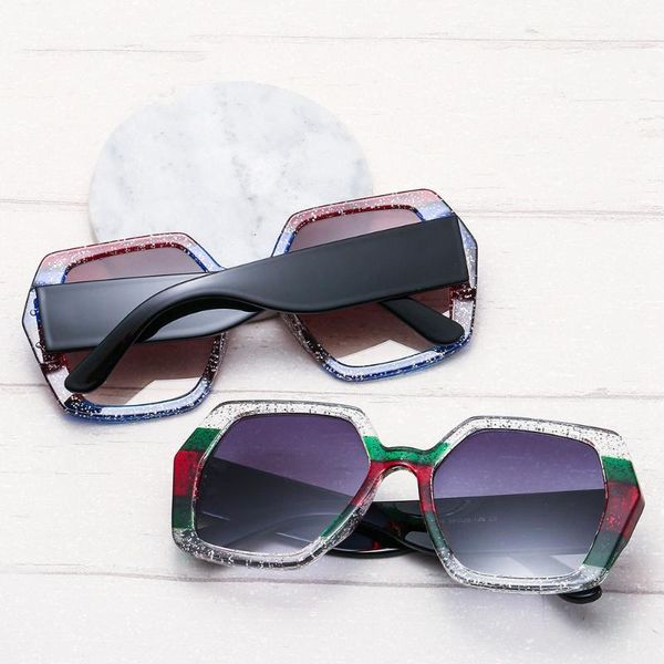 

fashion brand oversize sunglasses women vintage polygon sunglasses female large frame gafas de sol uv400, Blue