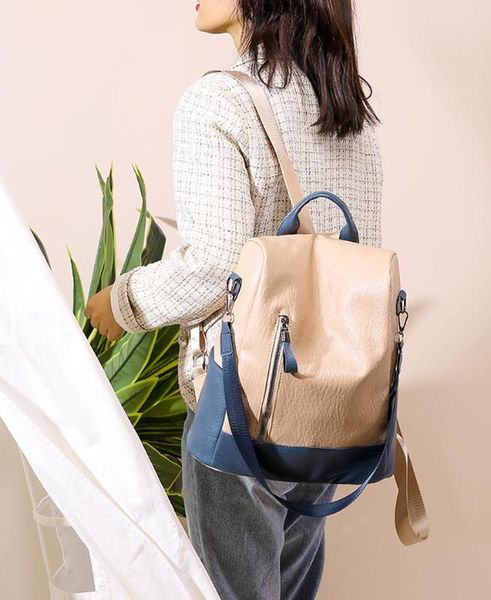 

new style backpack pu ruan pi bao bag women's anti-theft outdoor backpack schoolbag korean