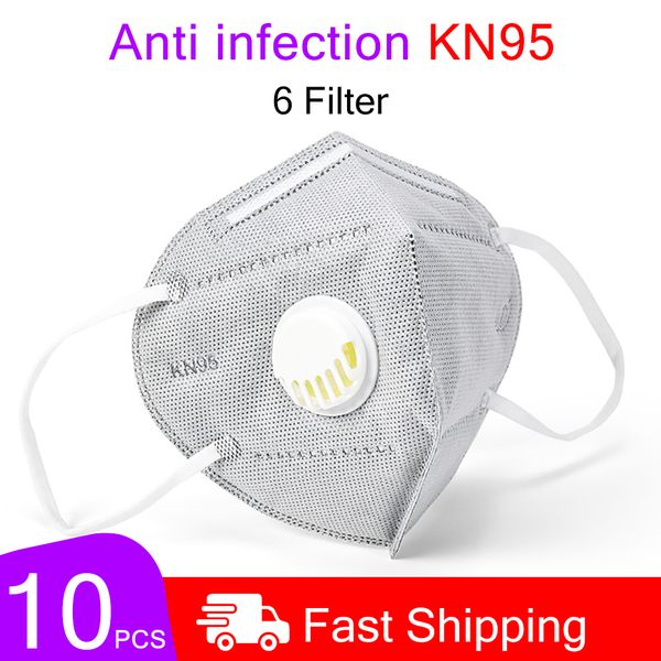

n95 face mask 6 layers filter mouth masks ffp3 ffp2 anti dust virus filter pm2.5 kn95 respirator nonwoven with valve