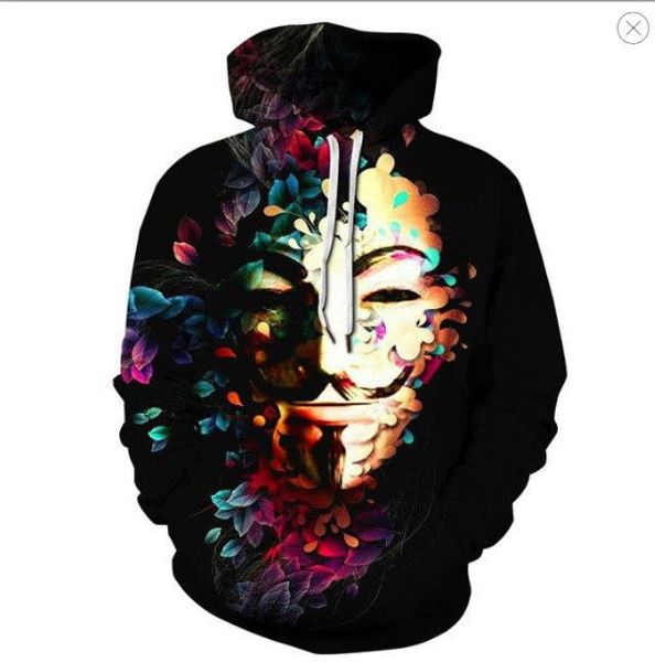 

2019 new, spring and autumn fashion men's and women's personalized print hoodie with half face, long sleeve thin style, Black