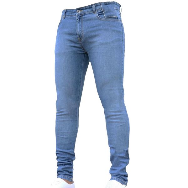 

heflashor 2018 new fashion men stretch skinny jeans casual tight solid trousers male brand basic pants plus size 3xl, Blue