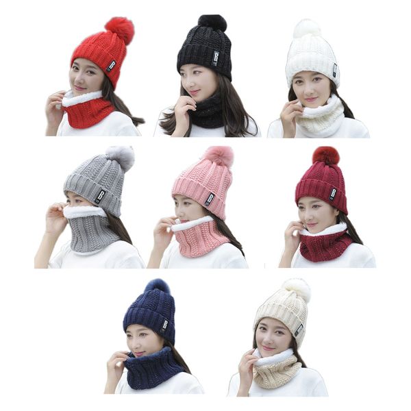 

women braided beanies hat kit girl warm cap scarf set crochet skull supplies granny winter accessory, Blue;gray