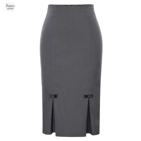 

женщины карандаш юбка урожай лук классического узел украшенных бедра обернутого bodycon колена юбка сплошного цвет работа юбка, Black