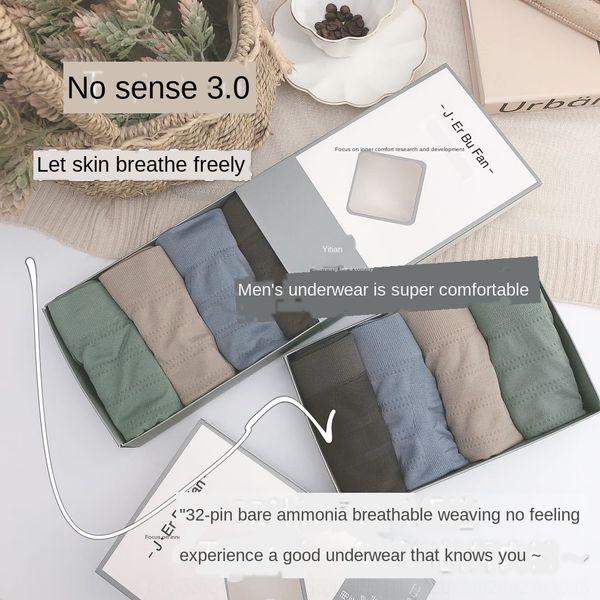 

zsvzj j er bu fan no feeling 3.0 boxed men's underpants underpants four-legged underwear mid-waist comfortable naked u convex pocket bo, Black;white