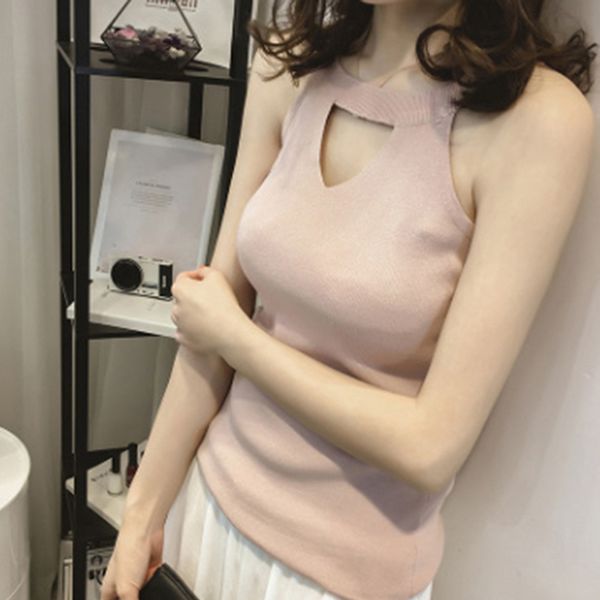 

women's vest camisole summer hollow out tank casual sleeveless bodycon thin vest knitted off shoulder tanks, White