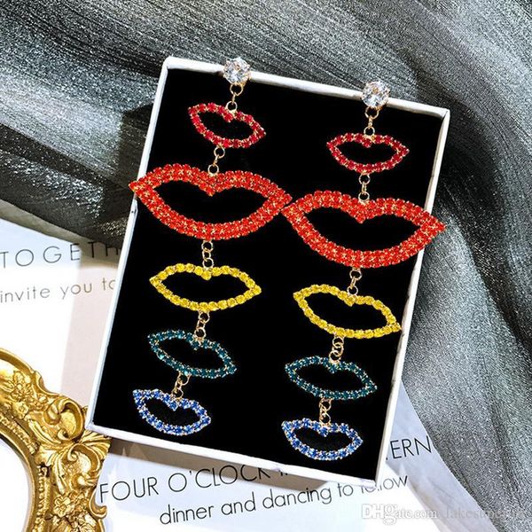 

ювелирные изделия женщин rhinestone серьги стержня губ long кисточка для губ способа серьги для подарков партии высокого качества, Golden;silver