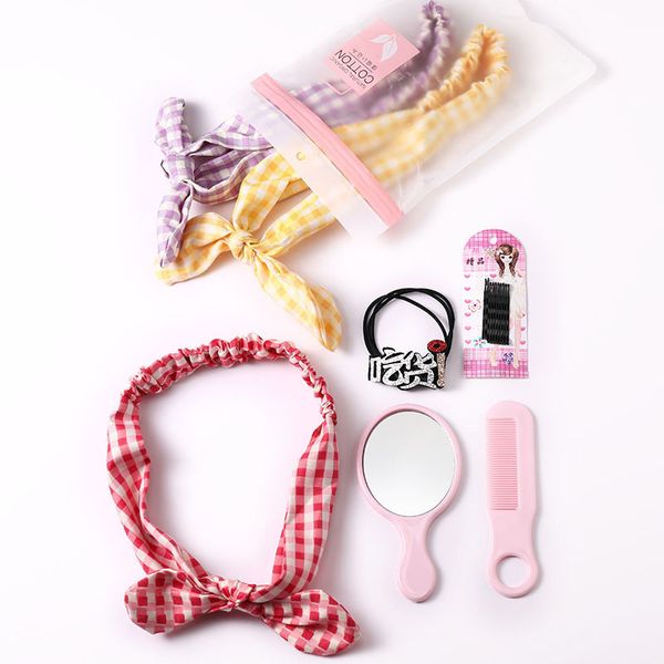 

7/8pcs cute baby headband hair accessories set multipurpose hair clips rope vanity mirror comb elastic kids bands turban, Slivery;white